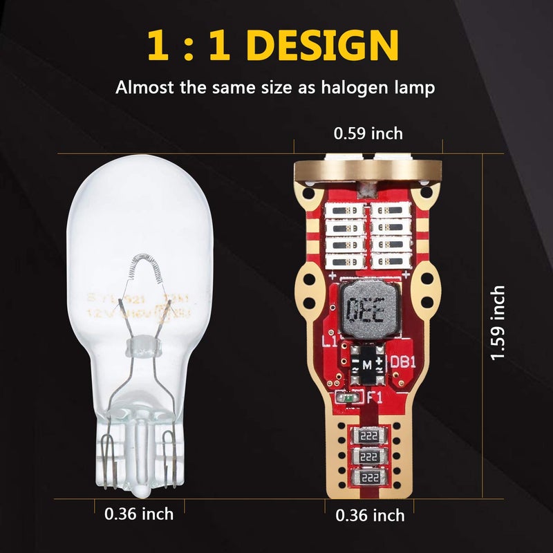 PHINLION 912 921 Red LED Bulbs, Super Bright T15 904 906 922 W16W LED 3rd Brake Light Replacement for Map Dome Center High Mount Stop Tail Lights, Canbus Error Free, Pack of 2 - Image 3